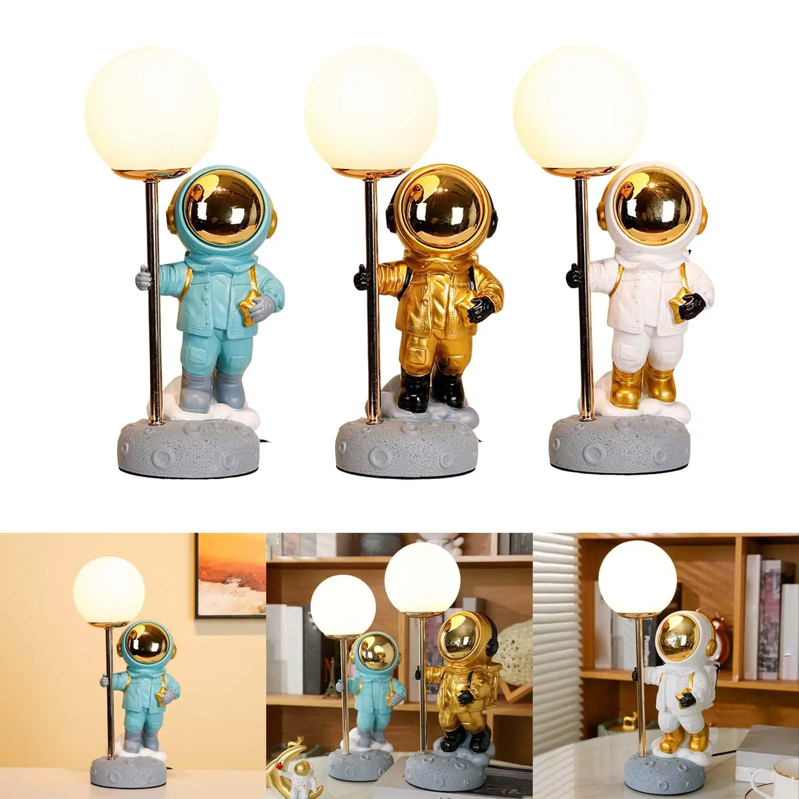 Resin Spaceman Lamp Bedside Lamp for Kids Xmas Gifts Desktop Decoration Bedroom Living Room