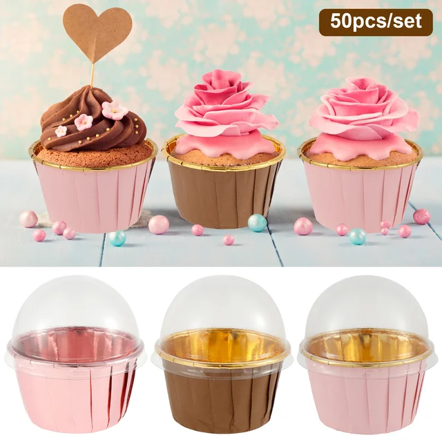 LotFancy 50Pack Aluminum Foil Baking Cups with Lids and Spoons, 5oz Cupcake  Liner, Pink