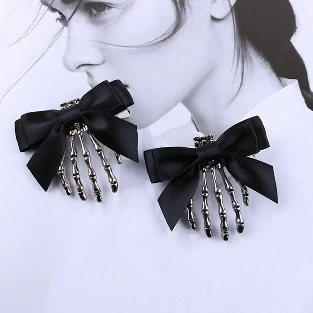 Halloween Skeleton Claw Hair Clip with Bowknot Skull Hand Hairpin Cosplay