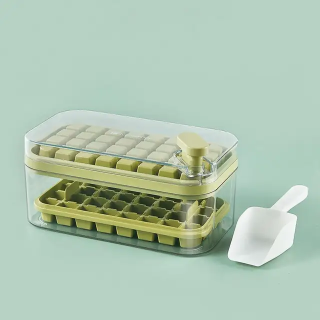 GROFRY 1 Set Ice Cube Tray Single/Double Layer Multiple Grids Press Button  Design Silicone Ice Mold Tray Storage Box with Shovel Kitchen Tool,White  Single Layer 