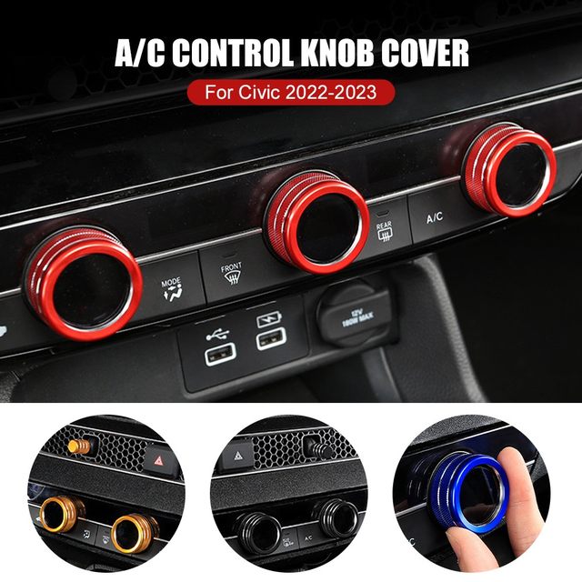 Couvercles Boutons Climatisation Honda Civic 10ème Gen 2016-2020 - Anneaux Contrôle Température Bleu