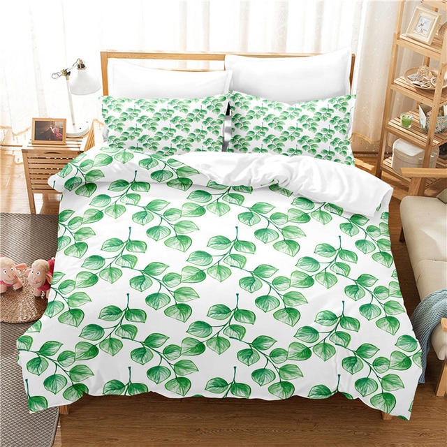 Green Palm Leaf Bedding Set Hawaiian Tropical Leaves Duvet Cover