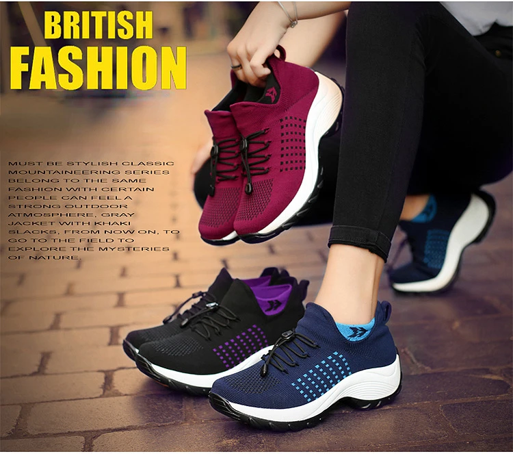 Casual Women Walking Flat Slip On Platform Sock Sneakers Shoes Plus Size 35-45 Zapatillas Mujer44_desvips.com
