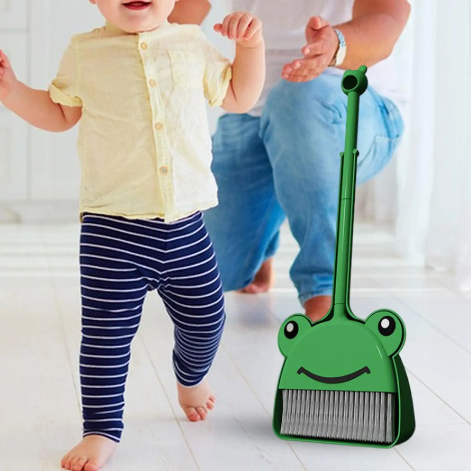 Mini Broom with Dustpan Holiday Gifts Educational Lovely Frog Theme Housekeeping Play Set for Kindergarten Preschool Boys Girls