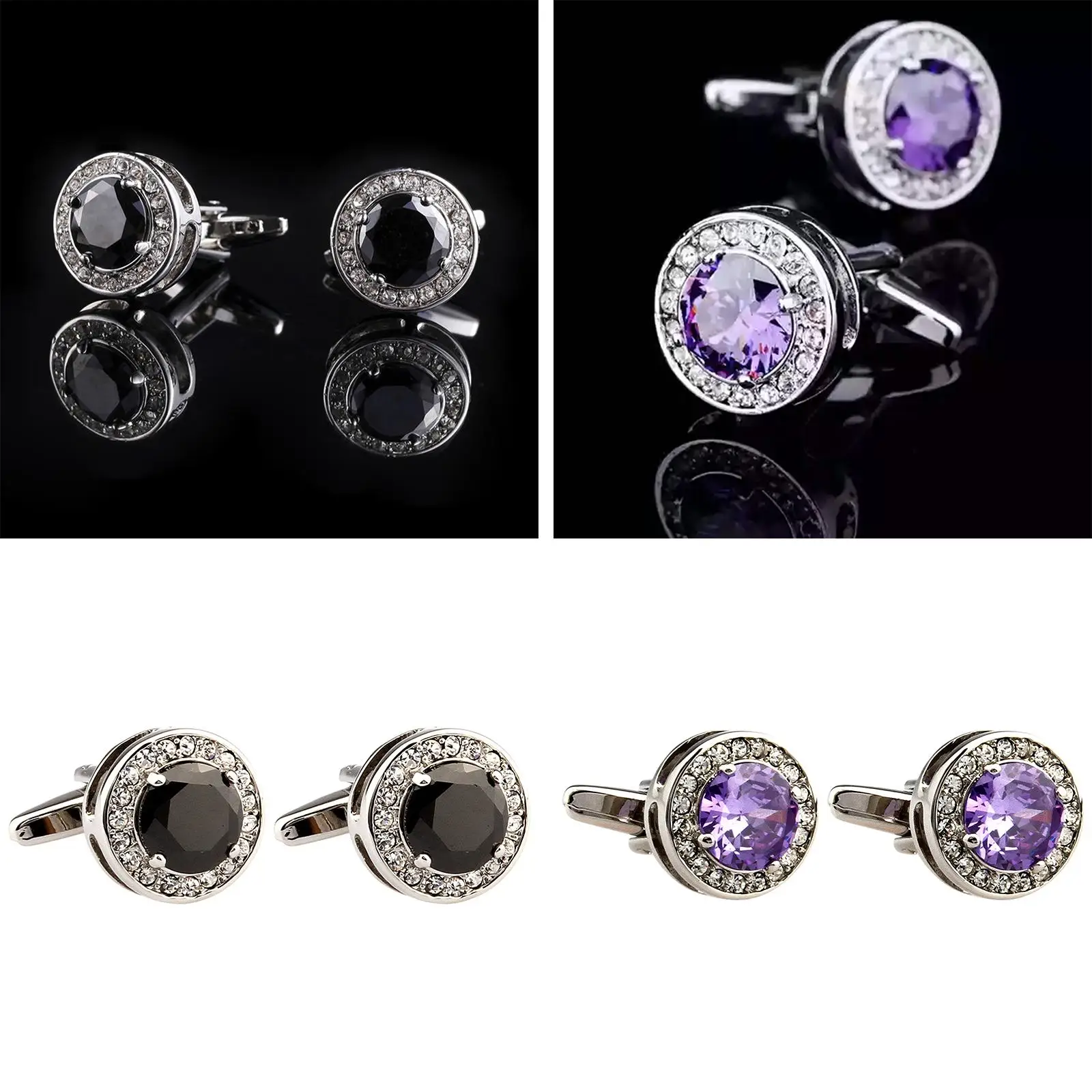 Classic Mens Cufflinks Crystal for Wedding Anniversary Gifts Cocktail Party