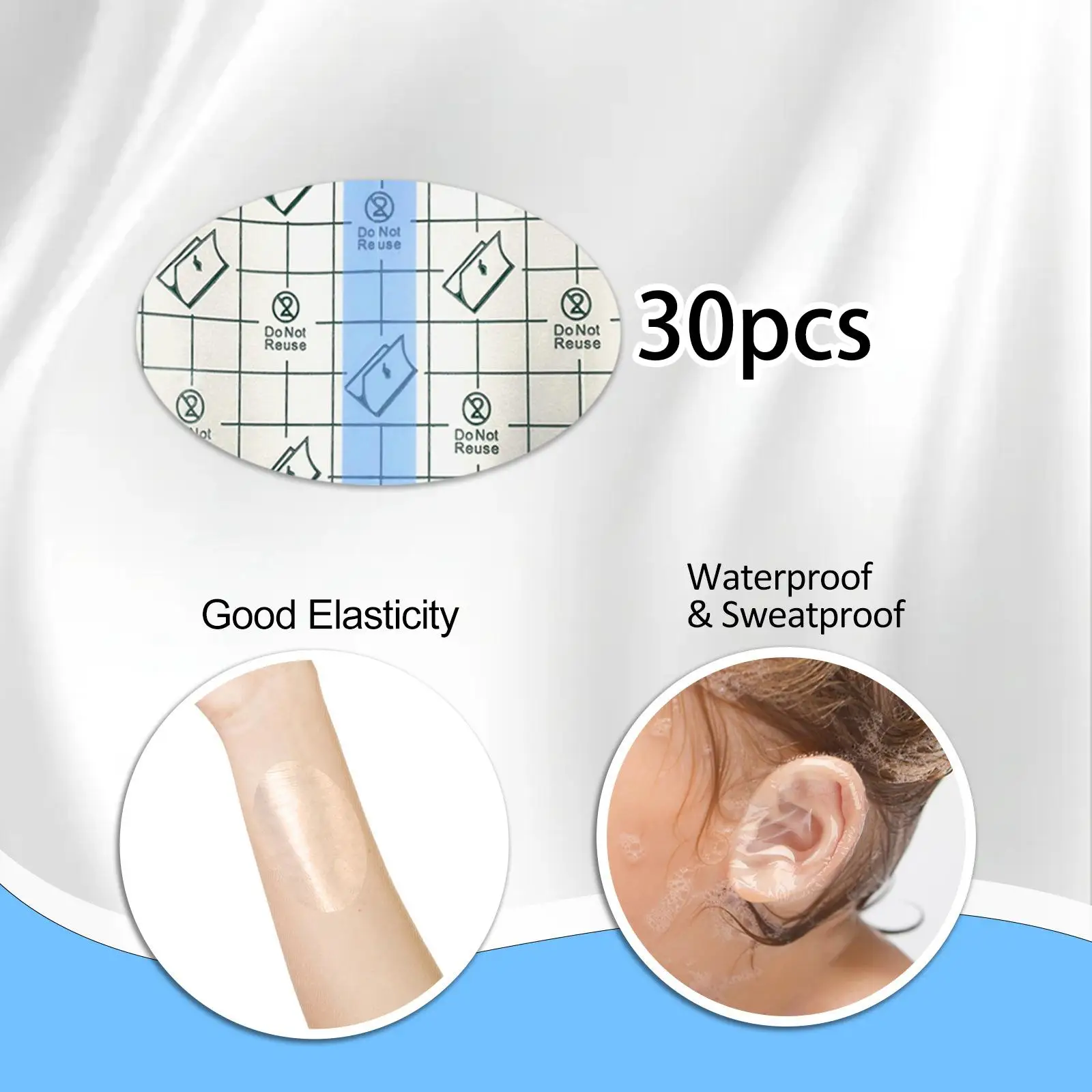 30 Pieces Baby Waterproof Ear Stickers Easy Carry Made of Soft Breathable PU Film Ear Protection for Shower Bathing Swiming