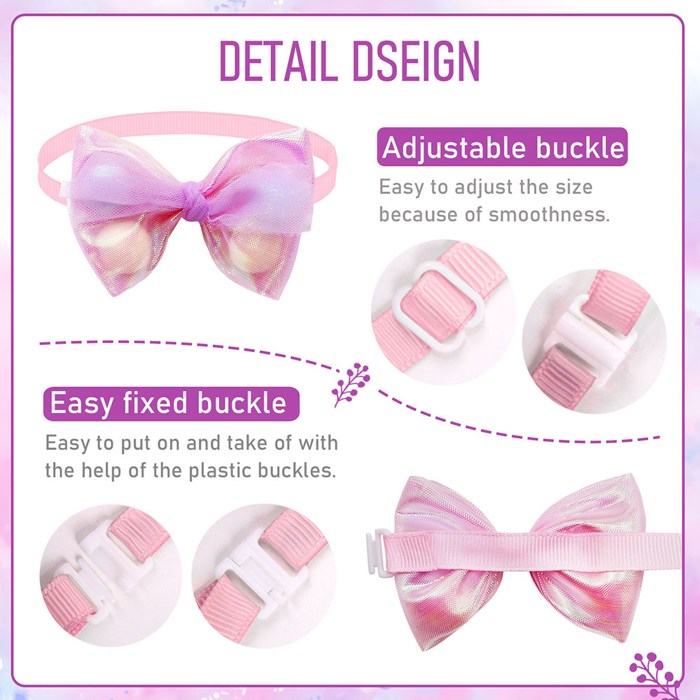 50PCS Lace Bow Ties for Small Dog Adjustable Dog Collar Cat Collar Cute Pompoms Bowties for Puppy Dog Grooming Accessories