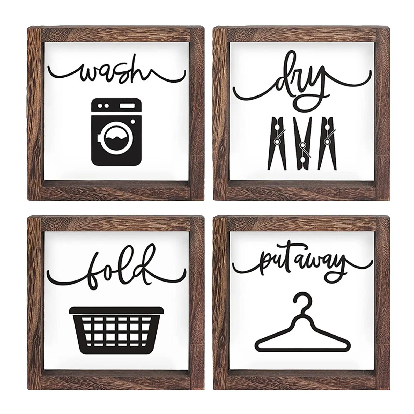 4x Wood Photo Frames Home Decor Tabletop and Wall Hanging Square Picture Frame Set for Bedroom Classroom Porch Photo Gallery