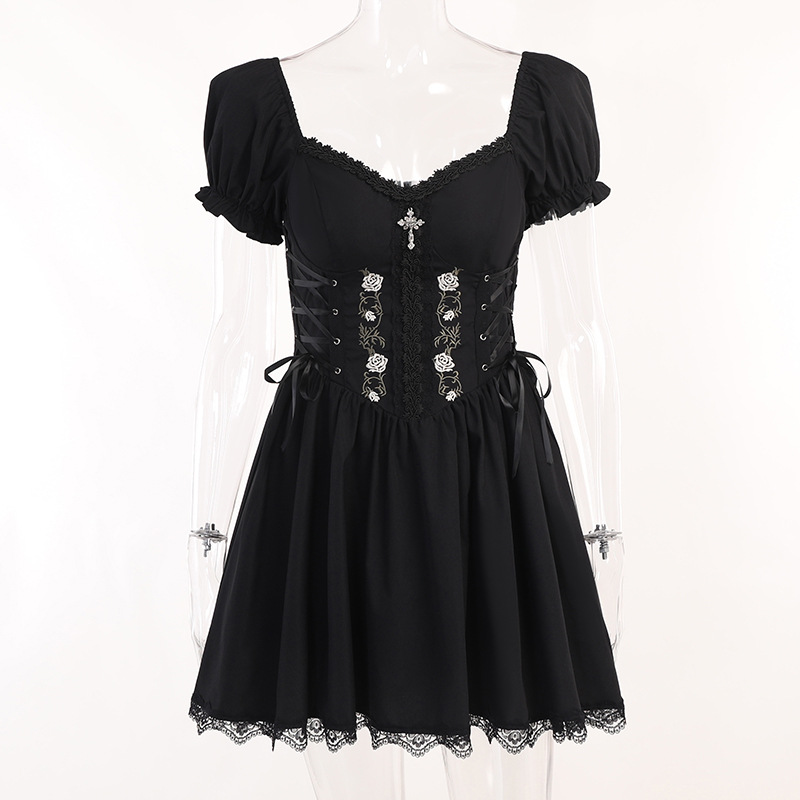 Lace Up Cruz Espartilho Vestido Streetwear Partywear Lolita Vestido Feminino