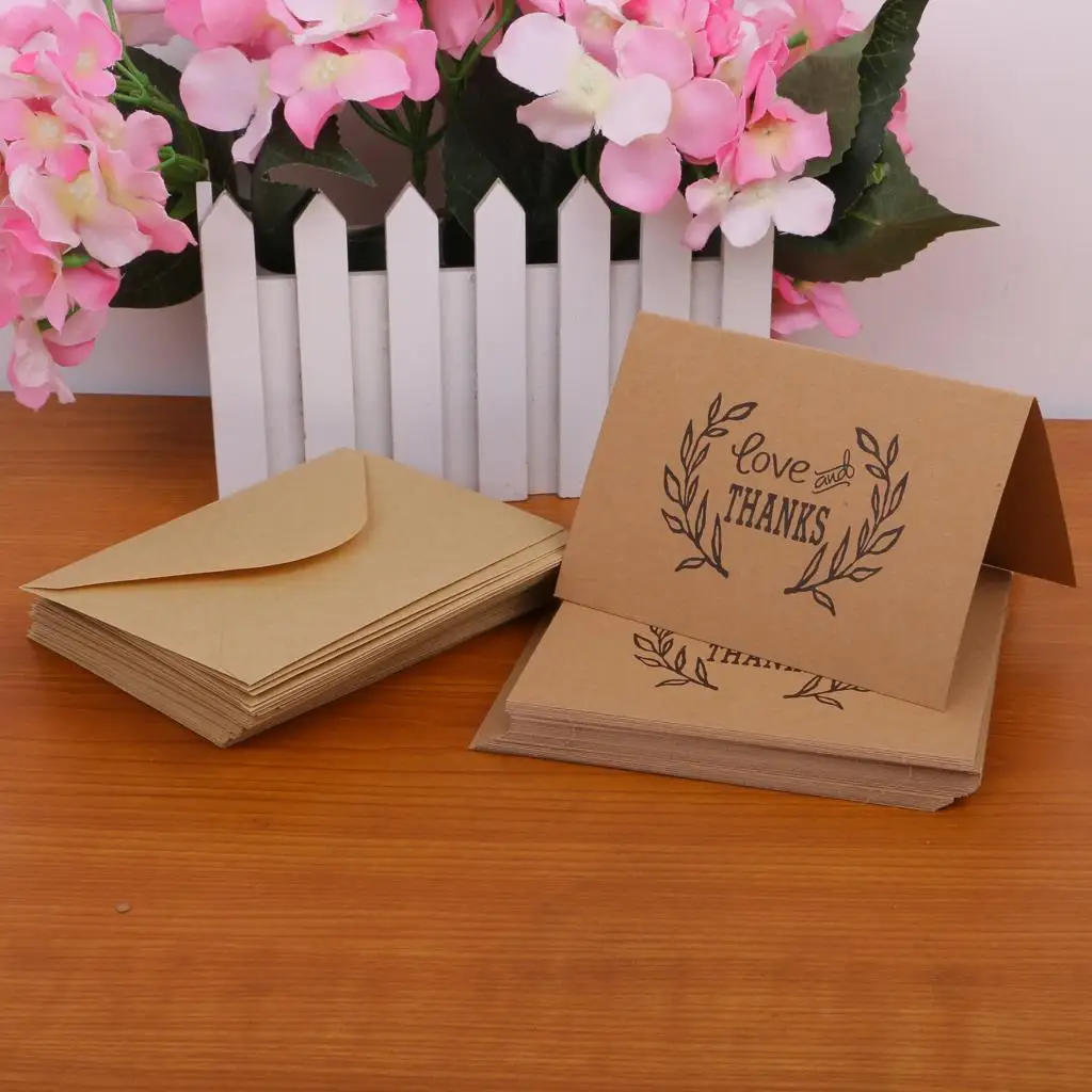 Kraft Paper Love and Thanks Cards with Envelopes for Wedding Party Pack of 50
