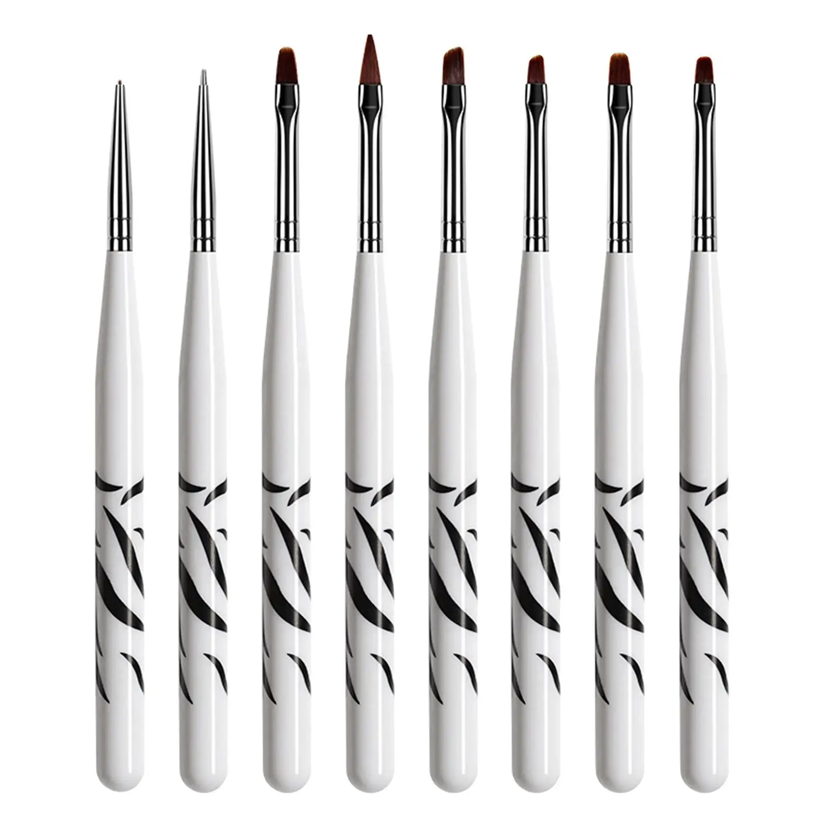 8 Pieces Gel Nail Brush Pen Professional Flat Dotting Painting Flower DIY Zebra Petals Round Drawing Leaves UV Nail Art Brushes
