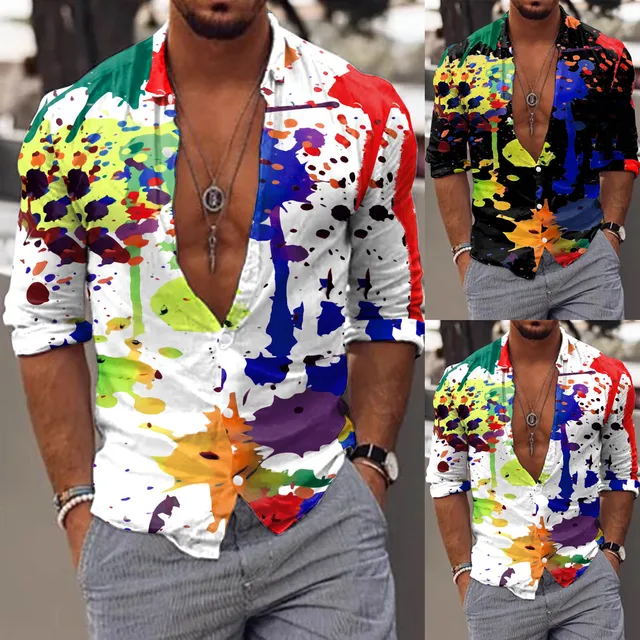 B91xZ Dress Shirts for Men Men Spring and Summer Top Colorful