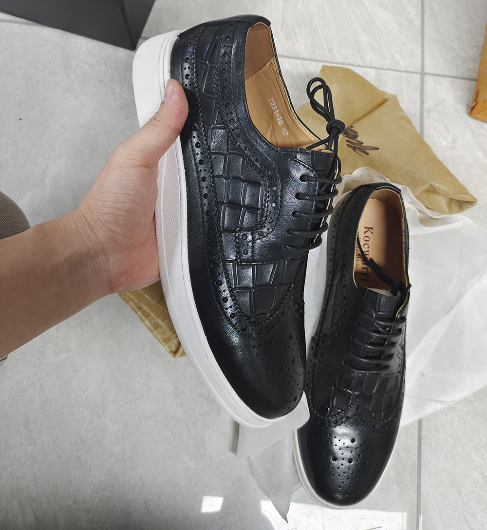 Genuine Leather Flat Sneakers Comfortable Handmade Mens Casual Shoes Brogue Wingtip Crocodile Print Non-slip Derby Shoes for Men