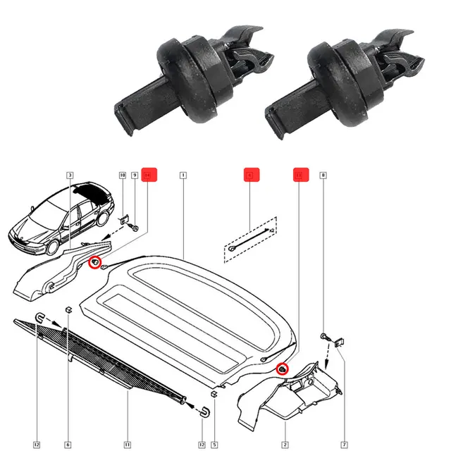 4 clips de support d'étagère chaîne, pour coffre arrière de voiture, pour  Renault Clio Megane Scenic Laguna Modus Mk1 Mk3 1 2 3 3