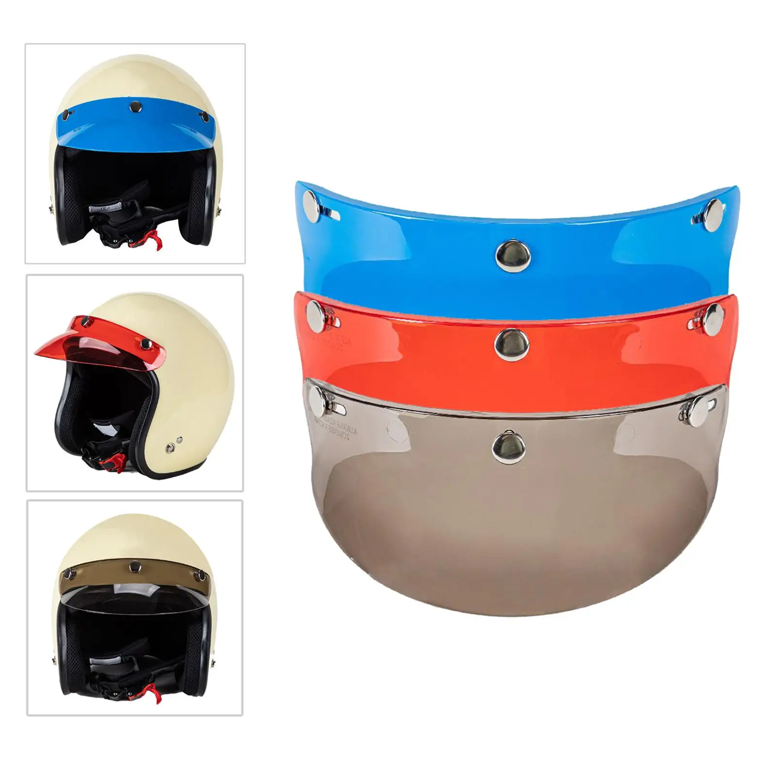 3x Universal 3-Snap Helmet Visor Peak UV   Open Face Protector