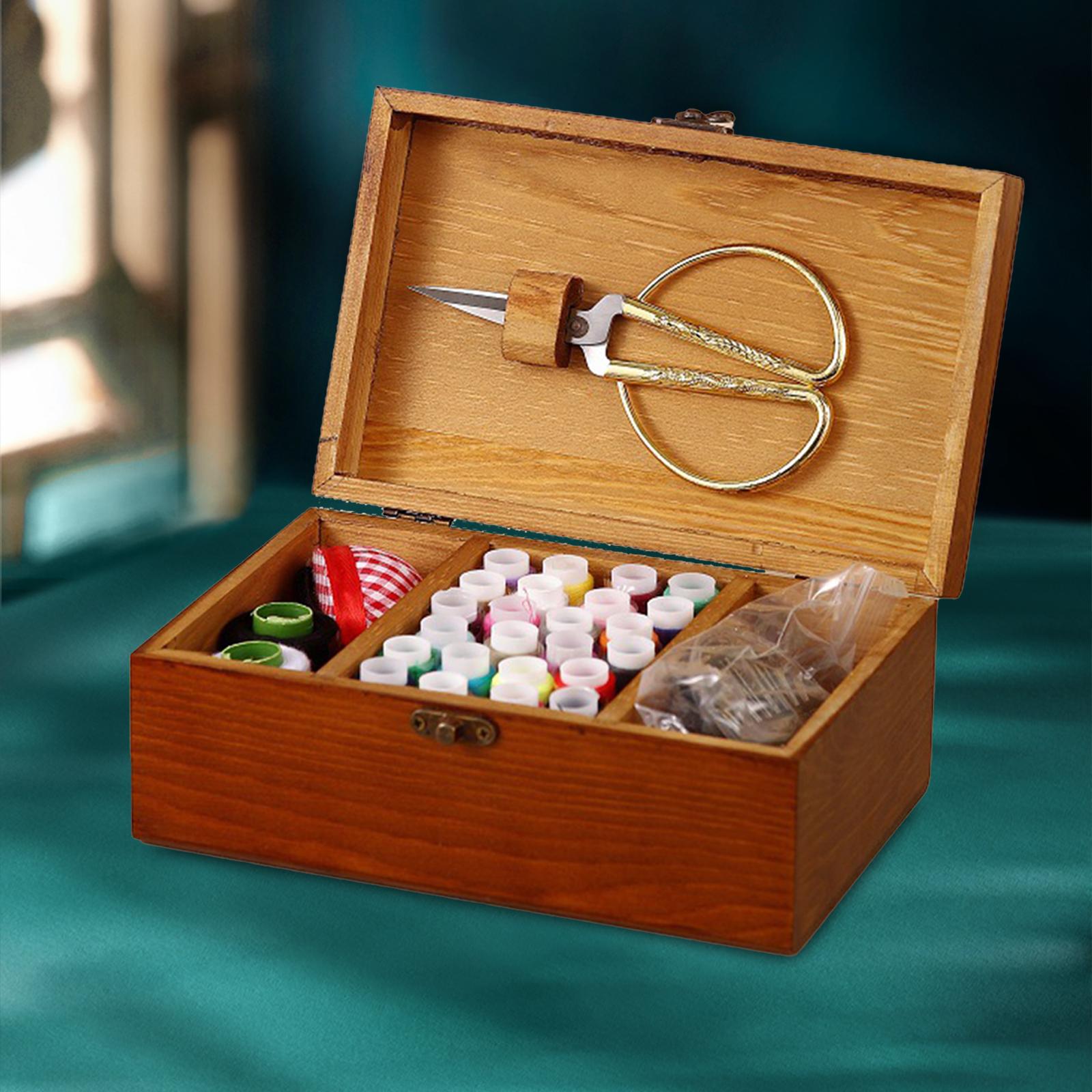 Wooden Sewing Box Empty Box Vintage for Yarn Needle Buttons Needlework Sewing Tools Household DIY Home Travel Needlework Box