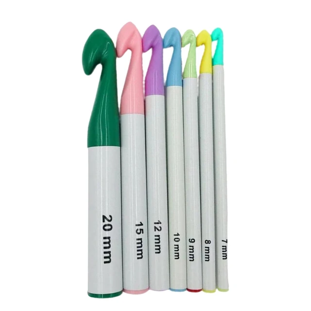 367A 7 Pieces Huge Plastic Handle Crochet Hooks Set Large Size 7mm-20mm  Colorful Sweater Knitting Needles Yarn Sewing Tools
