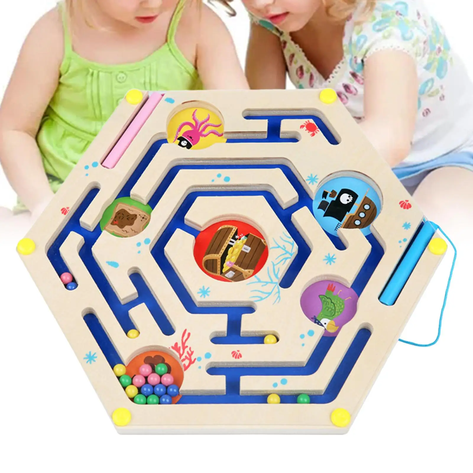 Magnetic Maze ,Fine Motor Skill,Wooden Magnetic Maze Toys for Kids Boy and Girl 2 3 Year Old Toddlers