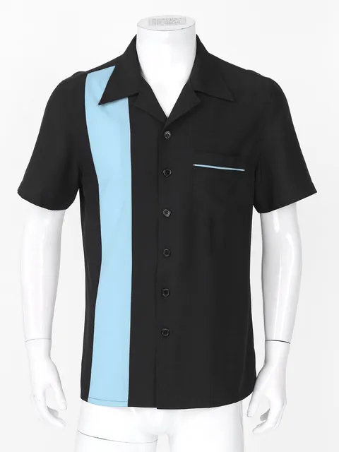 SISHION Inspired Vintage Men Shirt ST111 Blue Plaid Black chemise homme  Bowling Casual Shirt - AliExpress