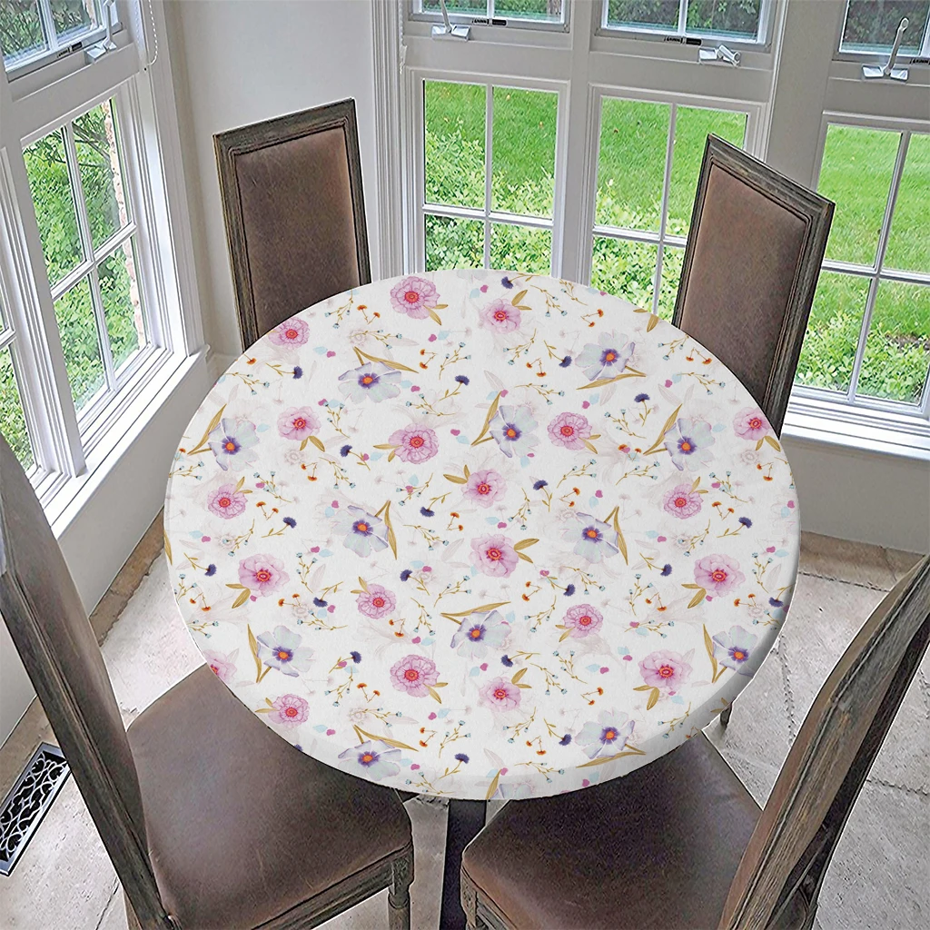 Elastic Edged  Fitted Round Table Cover Tablecloth Fits  to 47- 59-inch Diameter
