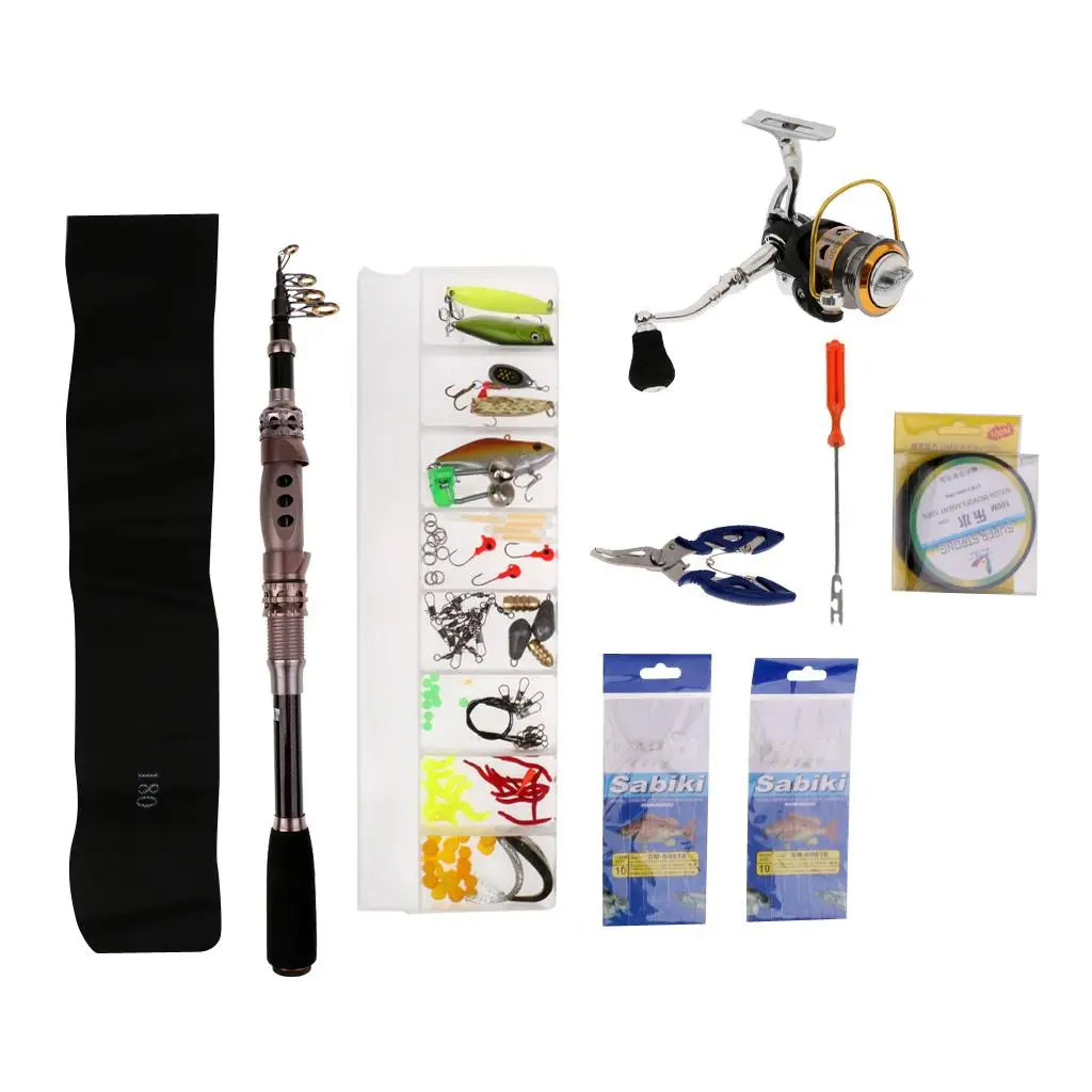 Telescopic Fishing Rod Reel Combo Full Kit Spinning Reel Pole Set with Fishing Scissors Hook Lures Tackle Box Case Pesca