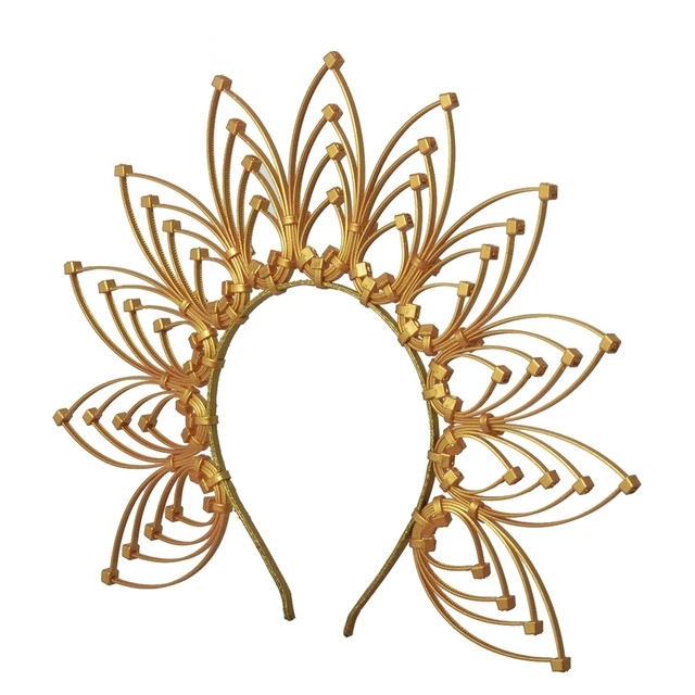 Ouro sunburst halo coroa deusa bandana mulher