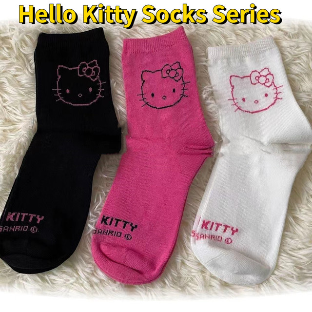 Kawaii Sanrio Hello Kitty Kuromi Anime Fishnet Stockings Hot Girl Stockings  Sexy Cartoon Black Silk Socks Miss Pantyhose Gifts 