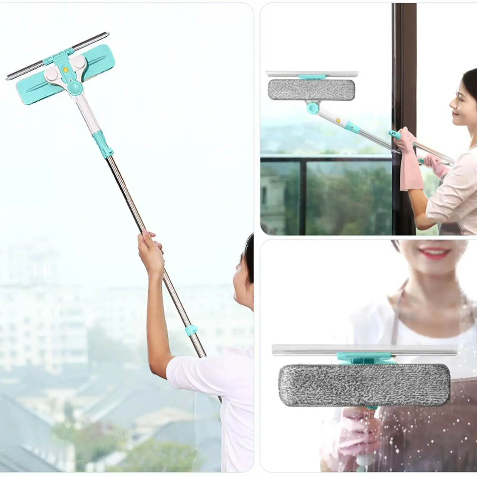 Window Cleaner with Telescopic Pole Glass Cleaner Tools Window Cleaning Tool Kits for Wall Bathroom Mirrors Glass Door Tile