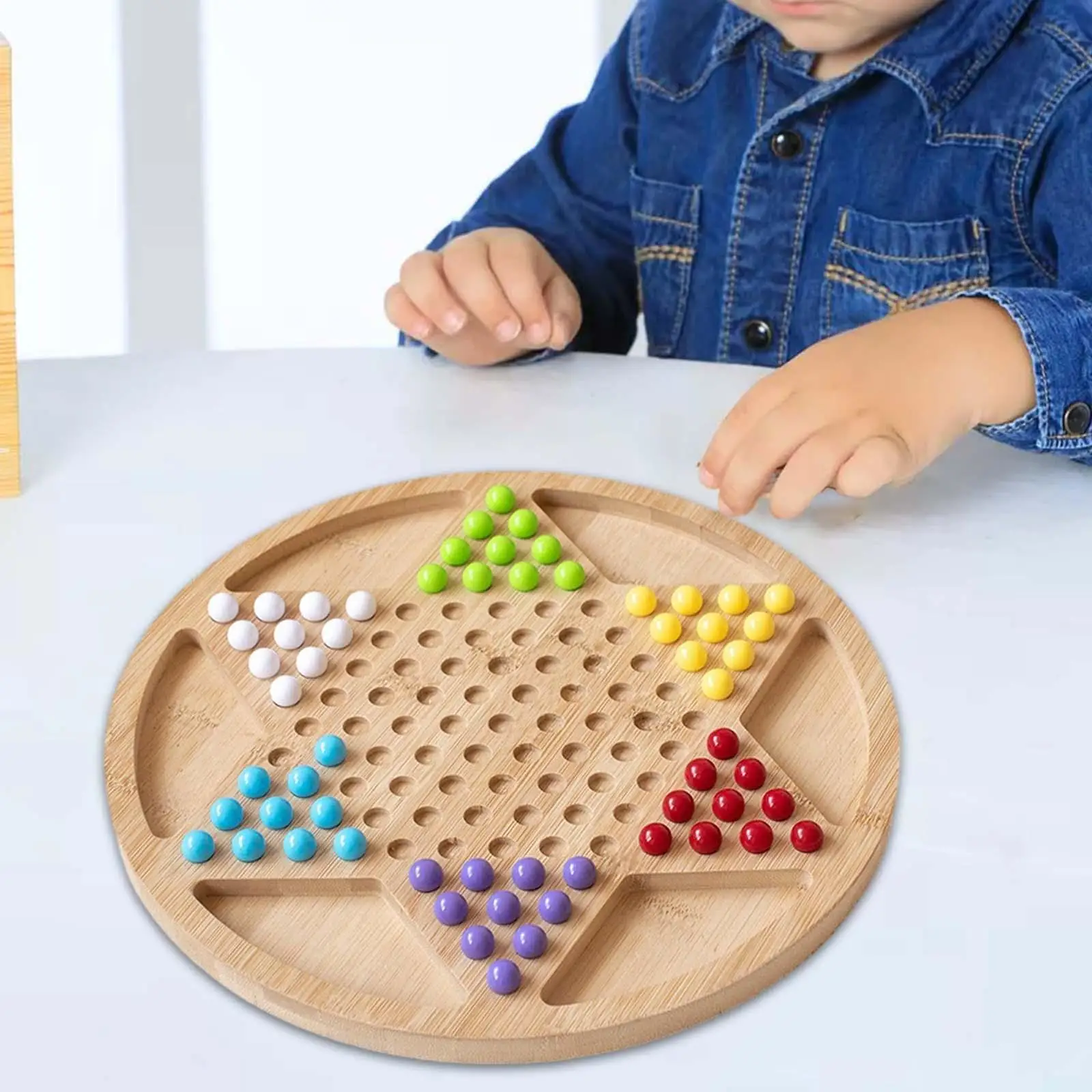 Chinese Checkers 29cm Wooden Board and Traditional Pegs with 60 Marbles Family Board Game for Family Gathering Boys Girls Adults