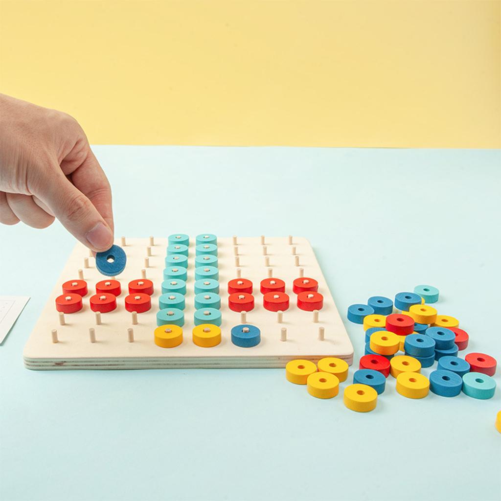 Wood Color Assorting Stacking Pegs Develop Matching Interactive Puzzles Toy