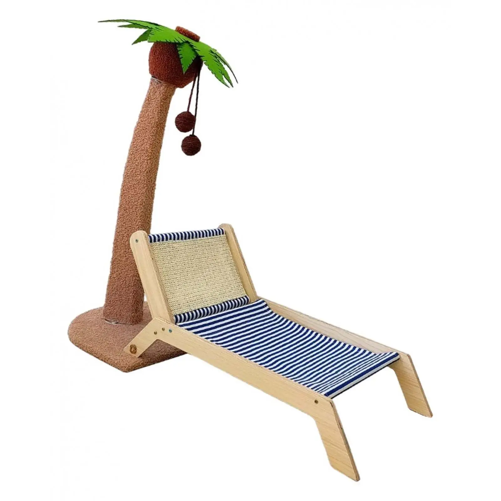 Cat Scratching Post Cat Bed with Hanging Interactive Squeaky Balls Beach Chair Scratcher Tree for Playing Kitty Indoor Cats
