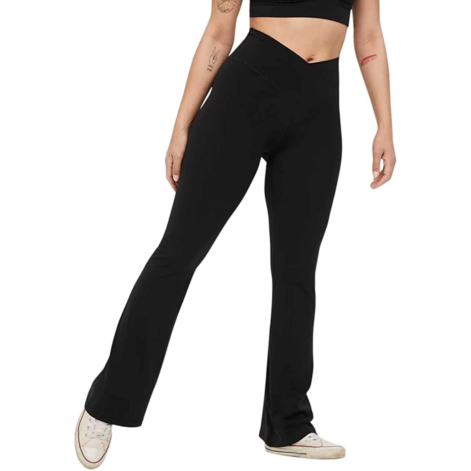 High Waist Leggings Women Solid Color Sports Tights Pants Elastic Wide Leg Aesthetics Slim Trousers Fitness Gym Jogging Leggings