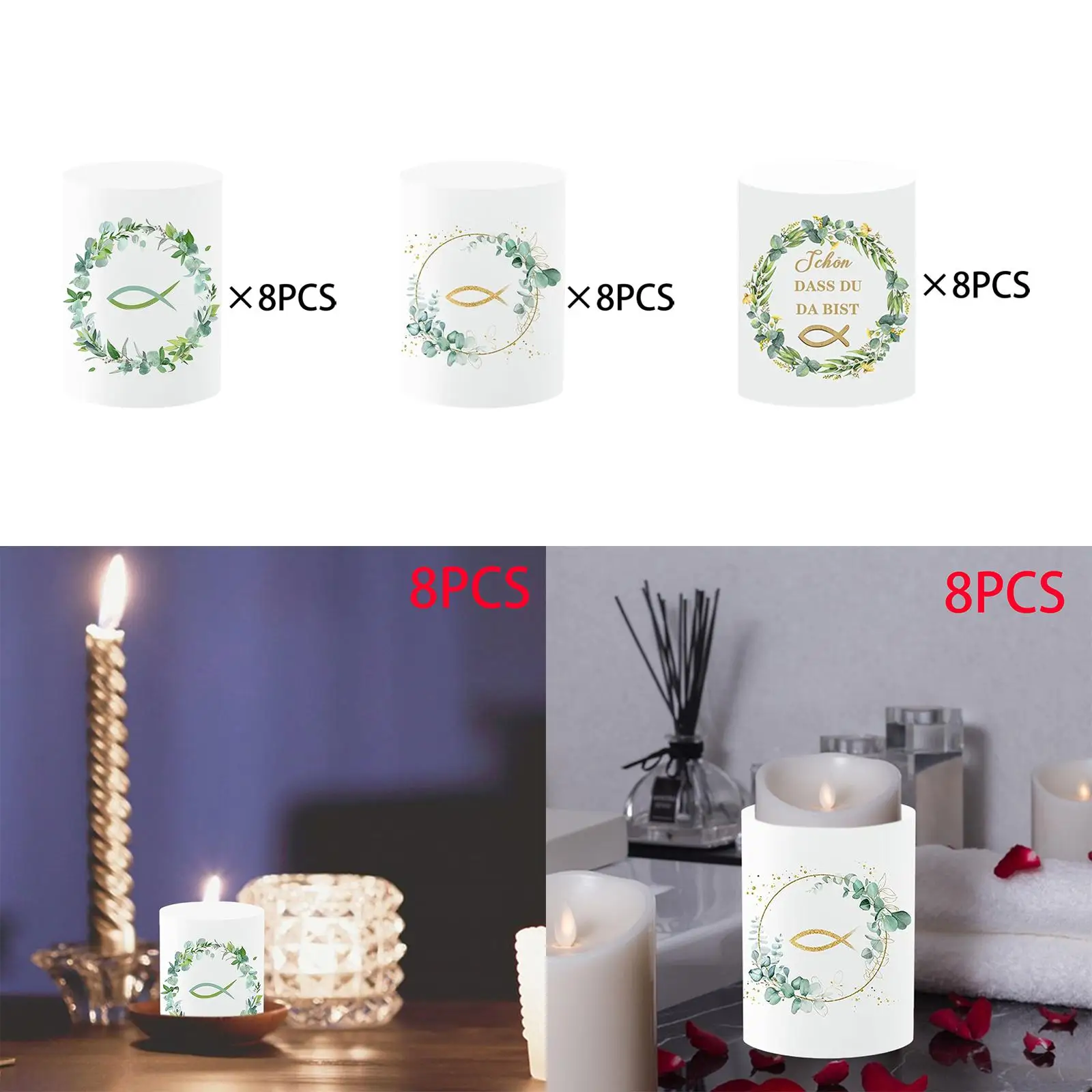 8x Tea Light Candle Covers Decorative Wraps Votive Wraps for Christmas Romantic Evenings Flickering Flameless Candle Festival