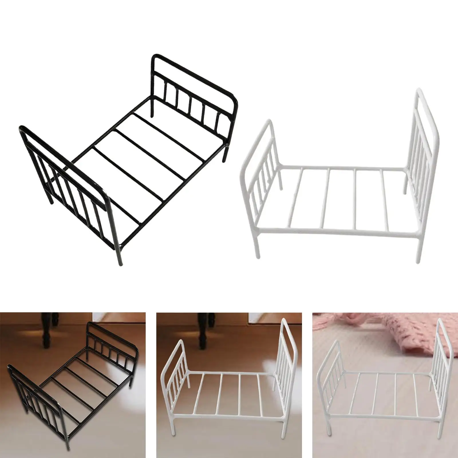 Mini Dollhouse Furniture 1:6 Metal Bed for Dollhouses Bedroom Pretend Toys Life Scene Props DIY Accessories