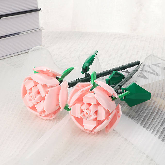 Cute Pink Moc Flowers Rose Building Block Bouquet Small Particles Compatible  With Lego Assembled Flower Holiday Girl Gift Rose - Blocks - AliExpress