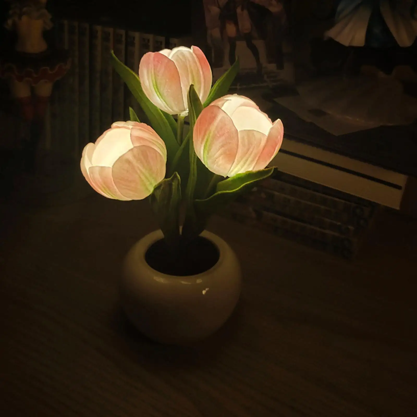 Night Light Artificial Flowers Gifts Flower Lamp Pot Stake Lights for Decorative Pathway Bedroom Yard Table Centerpieces