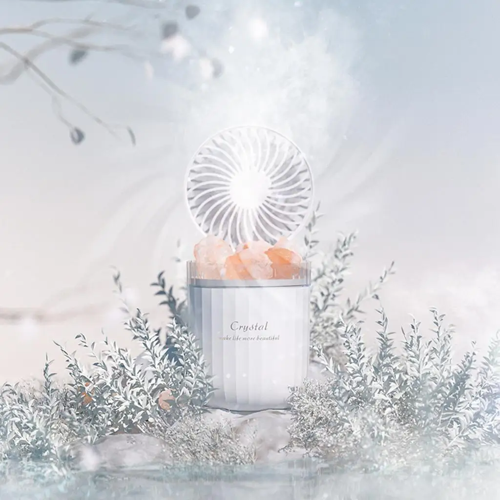 Mini Humidifier with Fan - USB  Salt Lamp Essential  for Bedroom, Office Desk, Travel, - 380ML LED Light Humidification 