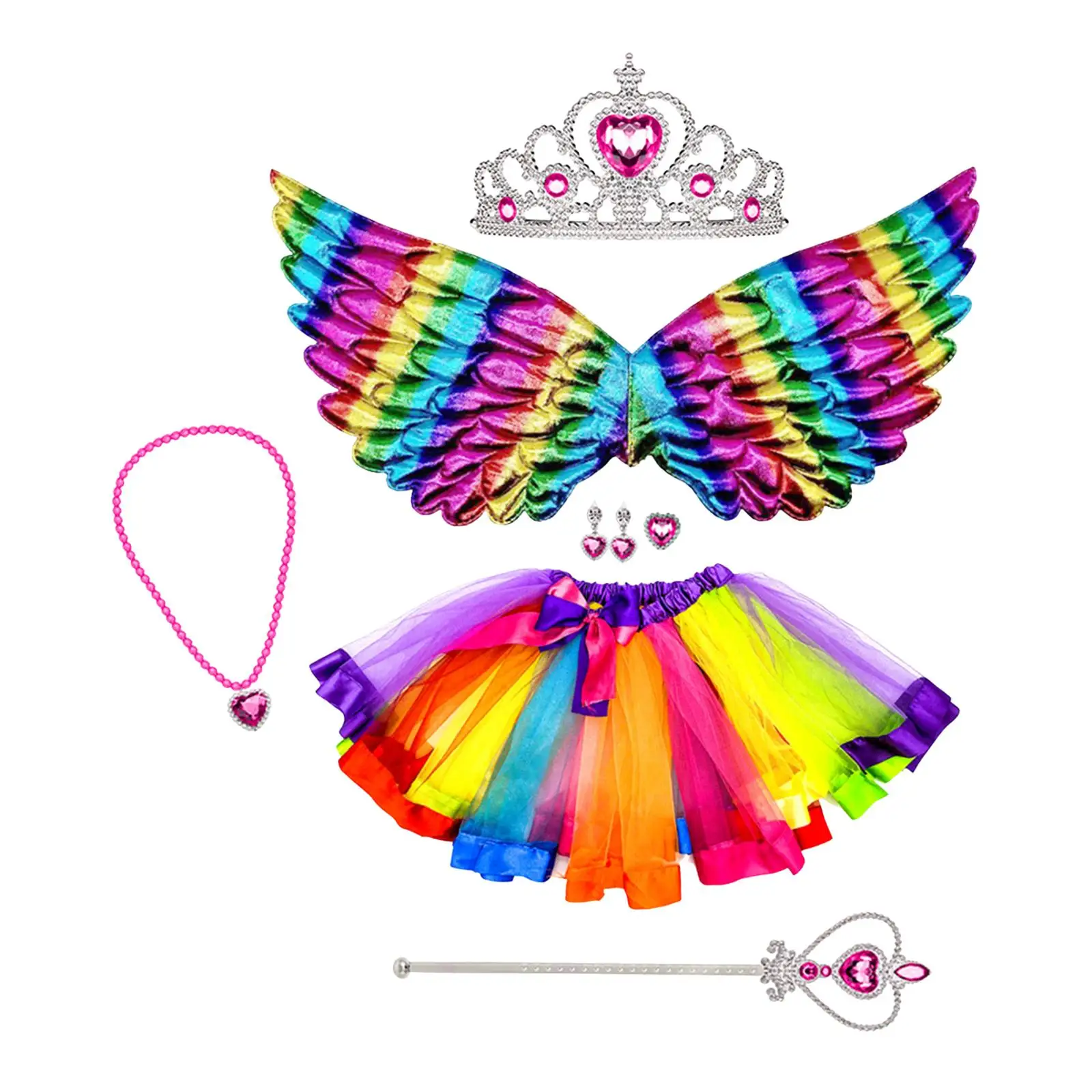 Girls Fairy Costume Cosplay Imaginative Play Party Favors Stage Performance with Wing for Halloween Festival Carnivals Nightclub