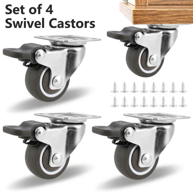 4 ruedas de muebles pequeñas 32mm giratorias Caster con freno y placa de  montaje en L para mesa de centro de gabinete