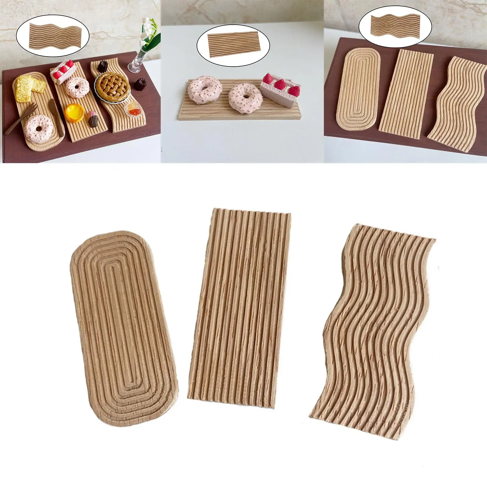 1:8 Dollhouse Mini Wooden Tray Serving Tray Supply Baking Tray for Breakfast