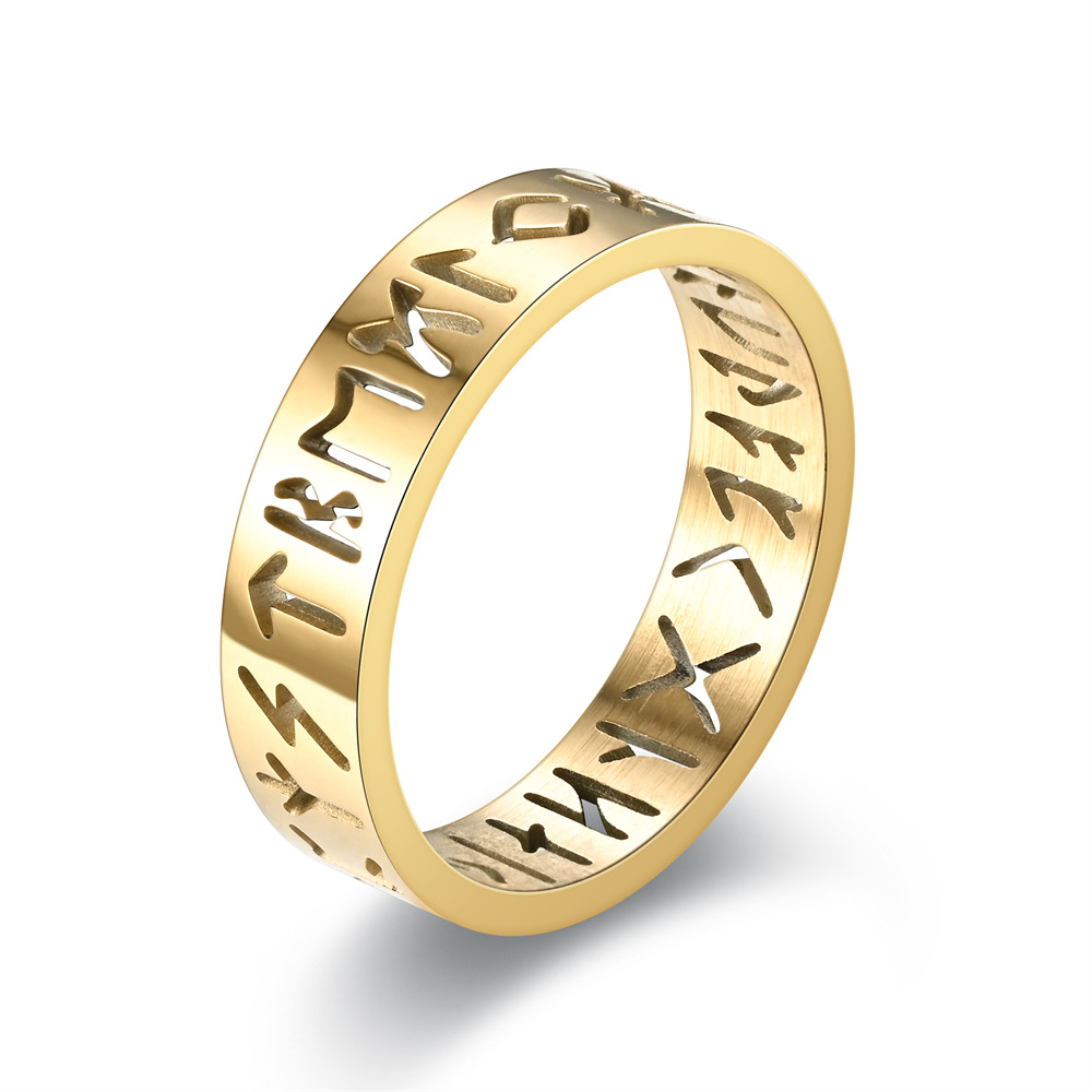 2023 neue Edelstahl Aushöhlen Ring für Männer Frauen Mode Hohl Rune Design Finger Anillo Antiestres Angst Ringe – Detail 2