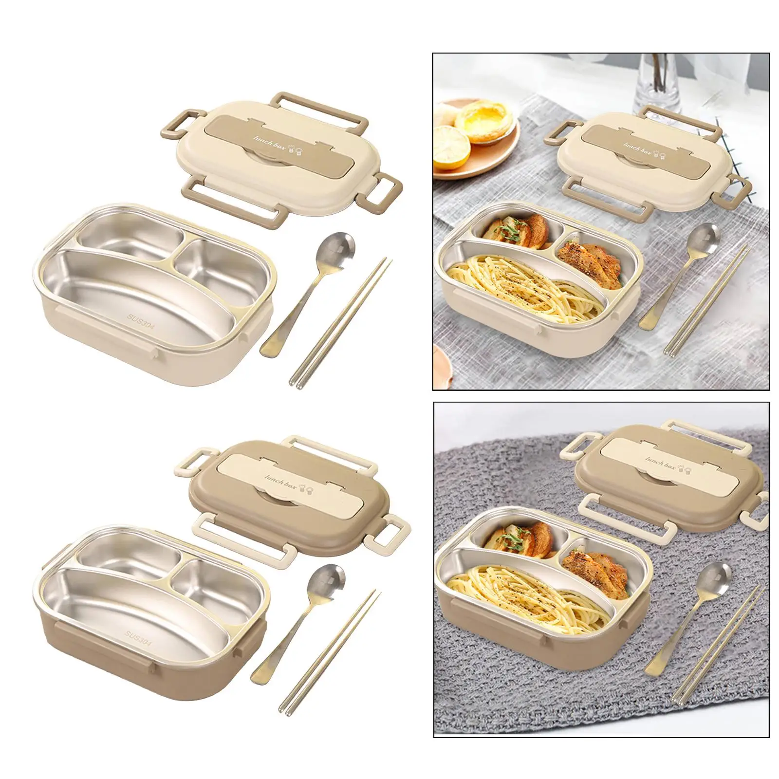 Stainless Steel Bento Box 4 Sided Lock Leakproof Multi Purpose 1L Storage Container for Camping Home Travel Picnic