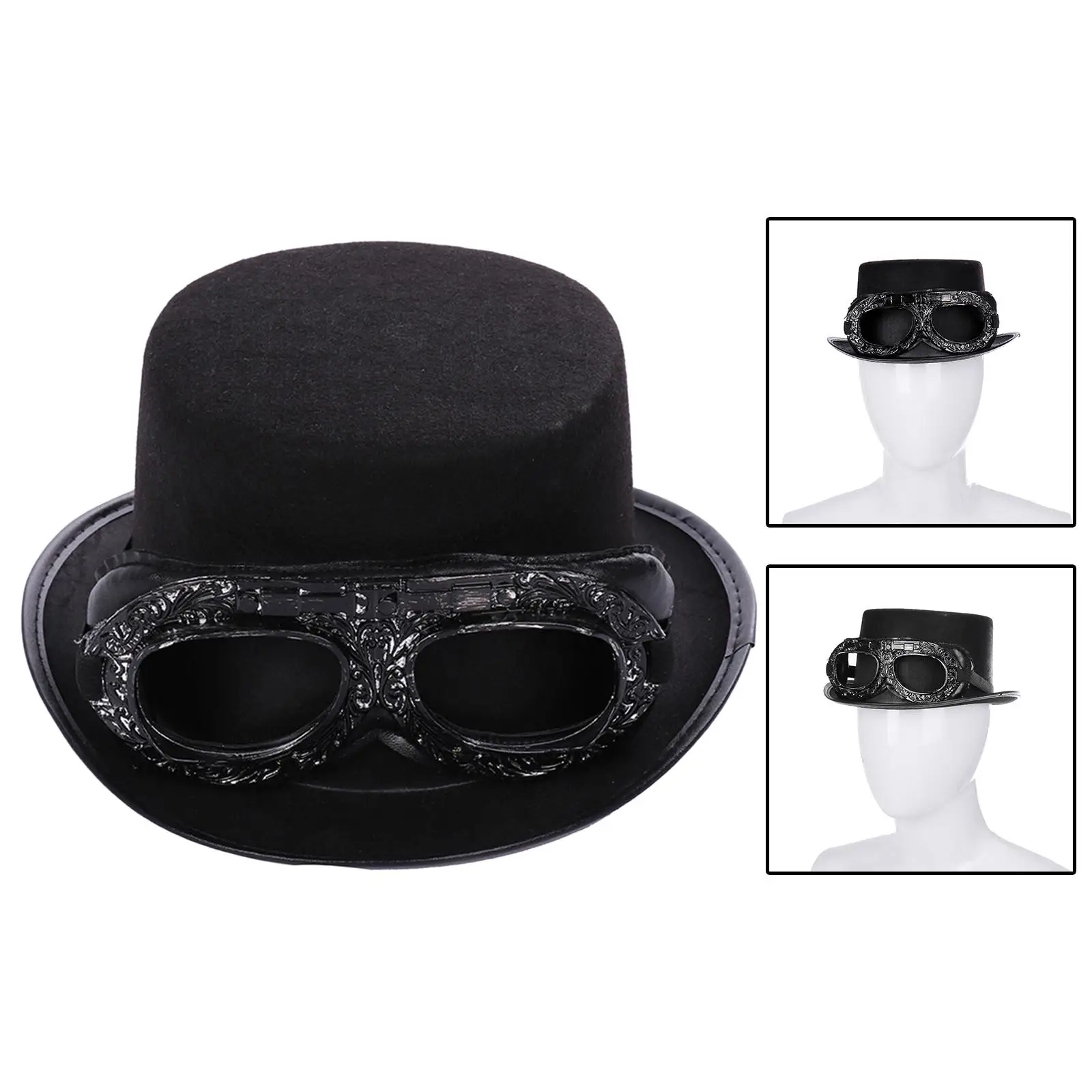 Deluxe Steampunk Top Hat with Goggles Gothic Vintage Style Formal Costume Top Hat Novelty Headgear for Men Women Dress Party