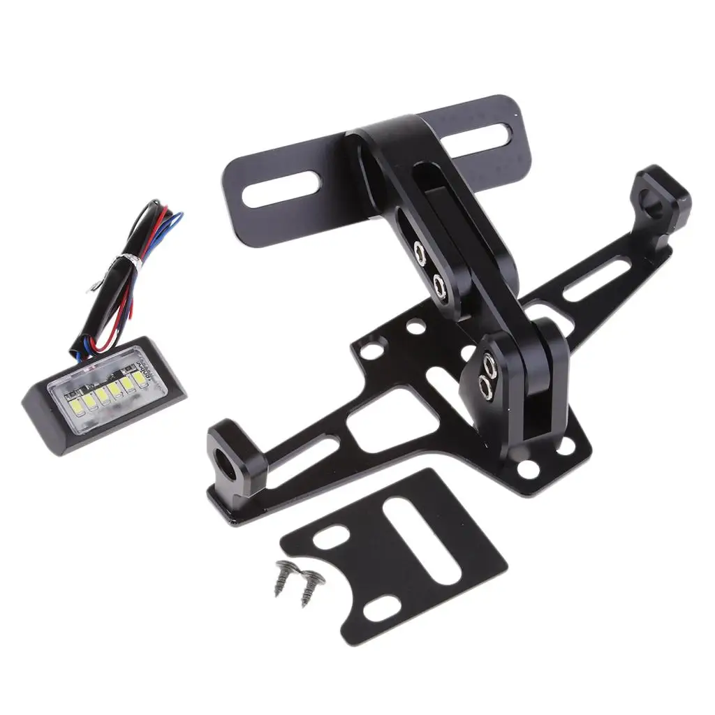 Motorcycle CNC Aluminum Adjustable License Number Plate Frame Holder Bracket - Black