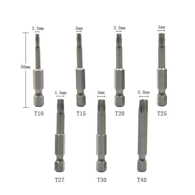 2 Set Embouts Tournevis Torx 5 Points T10-T40 - Acier S2 Magnétique 50mm