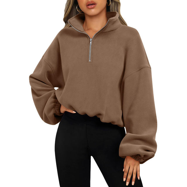 Women Quarter Zip Pullover Oversized Long Sleeve Sweatshirt Half