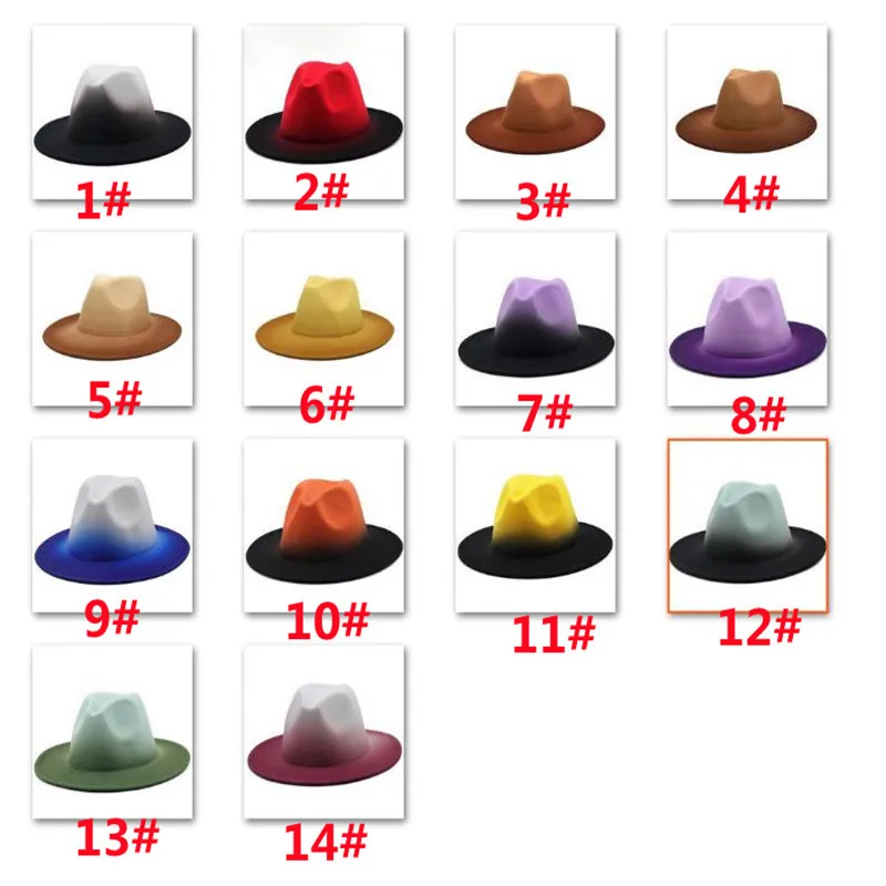 Retro Gradient Colorful Unisex Women Men Vintage Spring Warm Wool Felt Wide Brim Cap Fedora Panama Jazz Bowler Hat (54/57/61cm stetson fedora hats