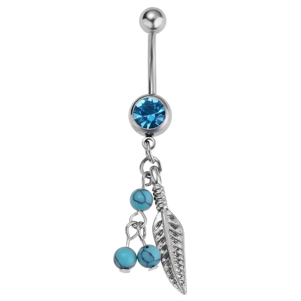 Prettyia 5pcs Blue Rhinestone Dreamcatcher Butterfly Dangle Navel Bar