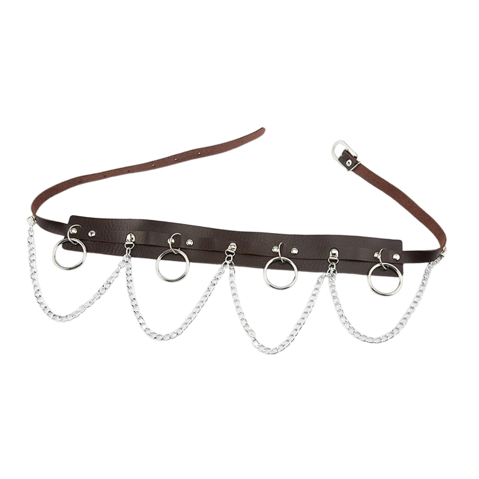 Waist Belt with Chain Costume Accessories Gothic Punk Multilayer Outfits PU Leather Decoration Hiphop for Disco Dancing