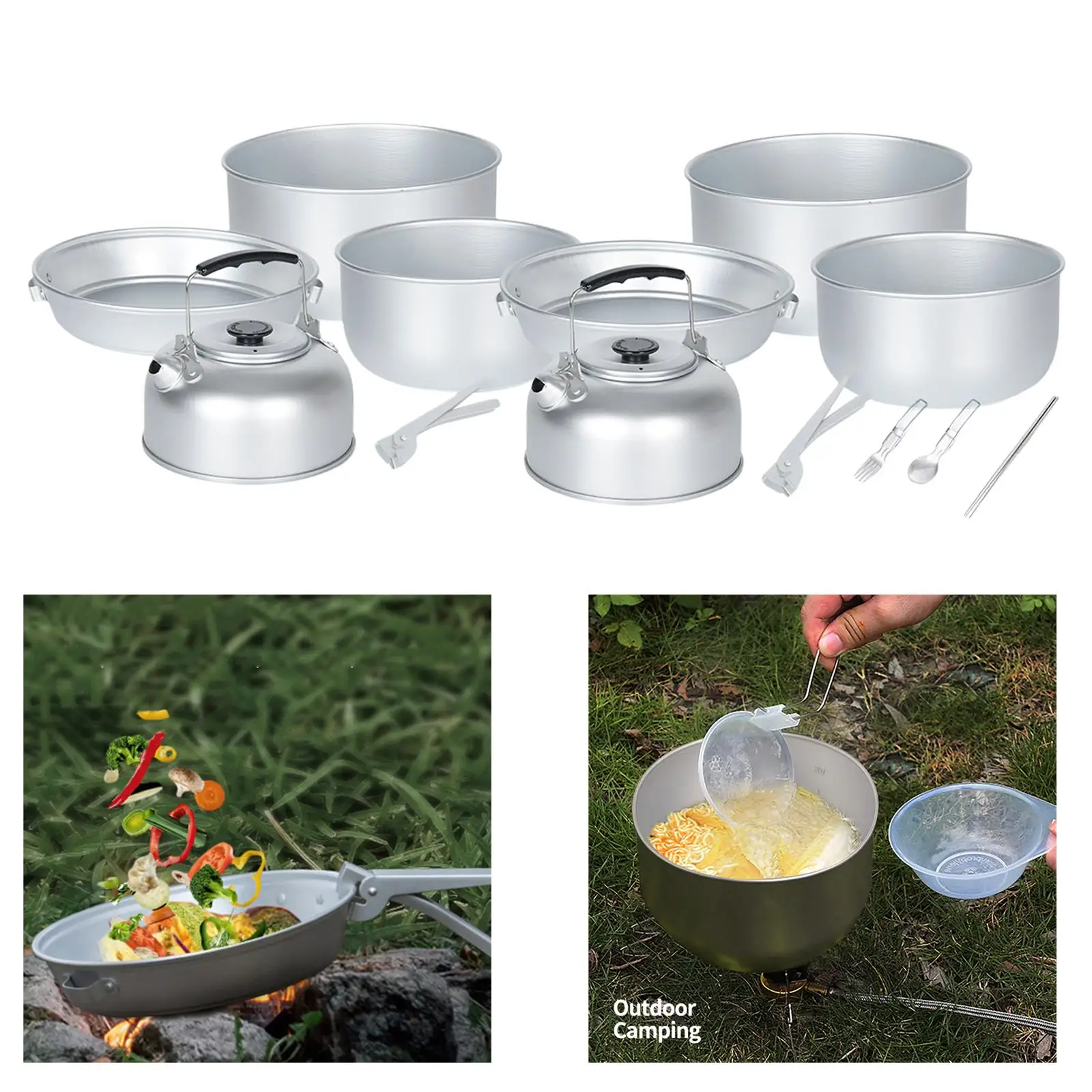 Lightweight Camping Cookware Set Wth Handle Cook Set Pan Aluminum Utensils Cooker for Outdoor Picnic Backpacking Campfire BBQ
